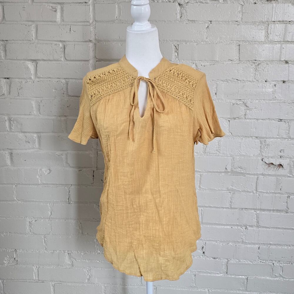 Goldenrod Yellow Blouse 1x┃ Crochet Lace Yoke ┃Fairycore, Cottagecore, Summer